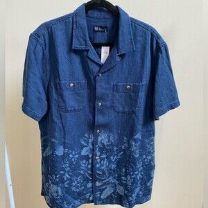 NWT Gap denim floral button down polo size large, $55 new with tags